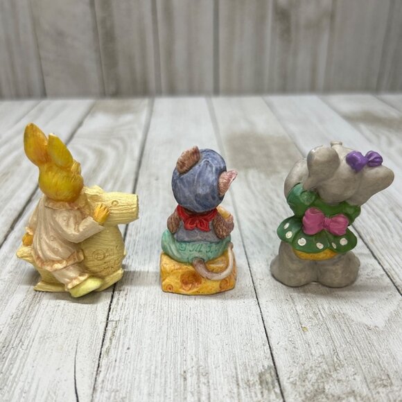 Vtg 3 Resin Figurines Rabbit, Mouse and Elephant about  2” tall 94 - Picture 3 of 10